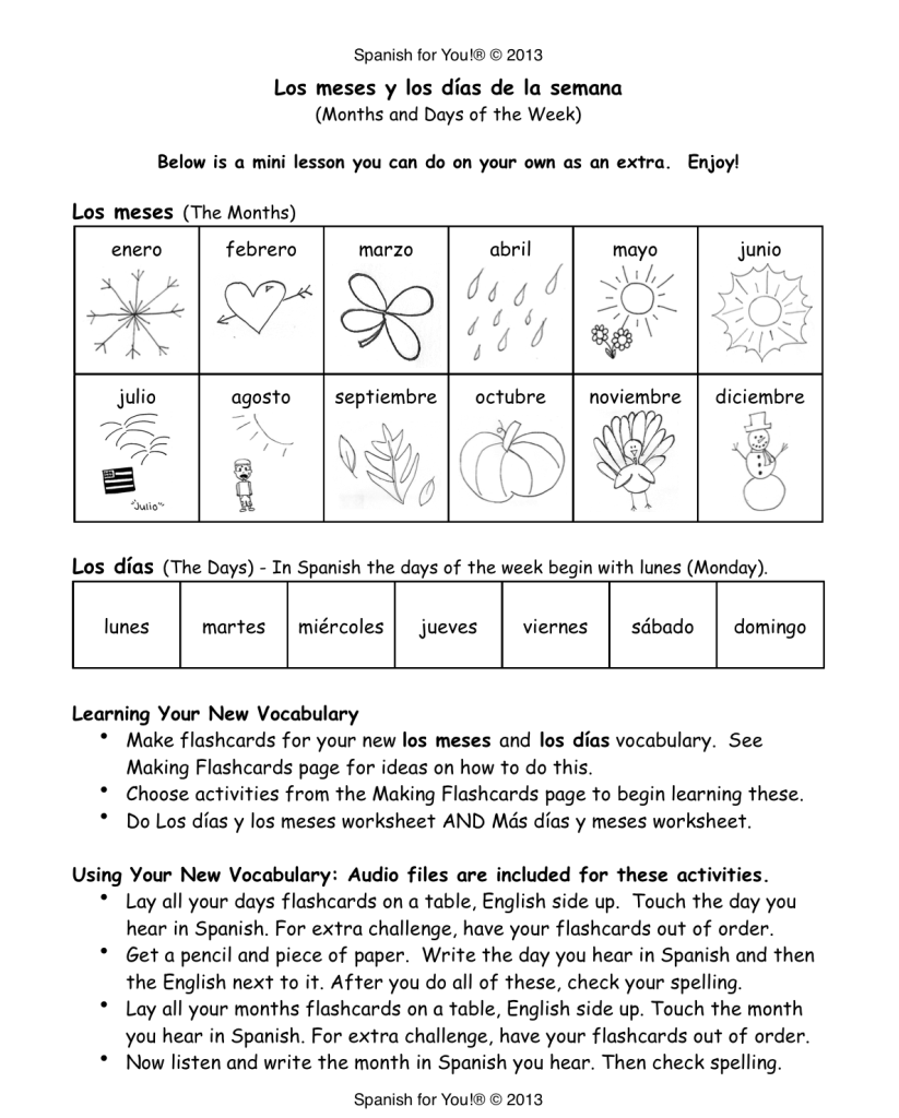 days spanish months week lesson worksheet mini mommymaleta screen children teach