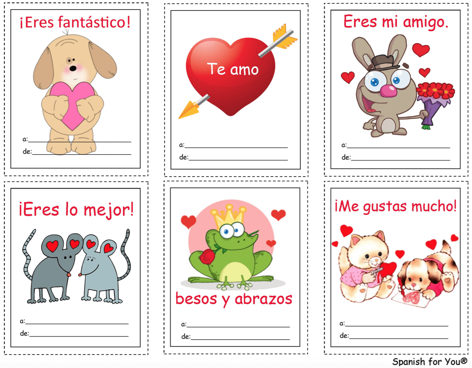 Fun valentines in Spanish to pass out to classmates. - MommyMaleta